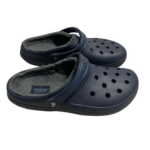 Crocs Faux Fur Lined Clogs Men's Size 10 Navy Blue - Picture 1 of 6